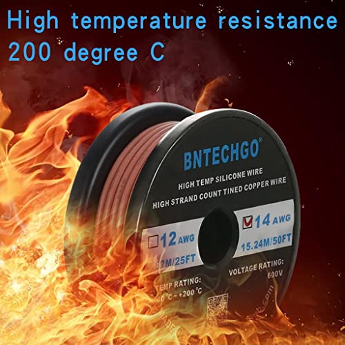BNTECHGO 14 Gauge Silicone Wire Brown 50ft Stranded Tinned Copper Wire - color: Brown, size: silicone wire 50ft