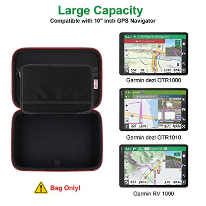 BOVKE Hard Carrying GPS Case for 10-inch Garmin Dezl OTR1000 / OTR1010 / RV 1090 GPS Navigator System, Mesh Pocket for Car Charger, USB Cables, Black