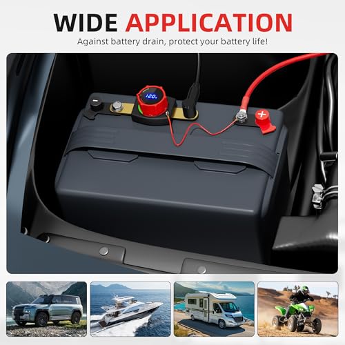 Joinfworld Side Post Battery Disconnect Switch 12V-48V with Led Voltmeter Display, DC 5-60V Battery Kill Switch Waterproof Marine Battery Cut Off Switch 12 Volt for Car RV Boat ATV UTV Vehicles - color: 300A On-Off Side Post with Voltmeter