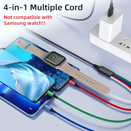 2Pack 4 in 1 iWatch & iPhone Charger for Travel, Multi Charging Cable for Apple Watch Charger Wireless USB C Micro Compatible with iWatch Ultra/SE/10/9/8/7/6/5/4/3/iPhone 16/15/14 Galaxy Android(4FT) - size: 4ft+4ft
