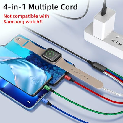 5FT/1.5M Multi Charging Cable for Apple Watch Charger Travel Nylon Braided USB C Micro USB Compatible with iWatch Ultra/SE/10/9/8/7/6/5/4/3/iPhone 16 15 Pro Max/14/13/12/Galaxy Android - size: 5ft