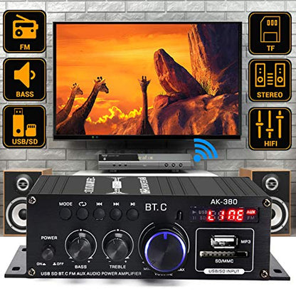 AK-380 Bluetooth 5.0 Home Audio Amplifier for Car Home Bar Garage - style: MAX 350Wx2