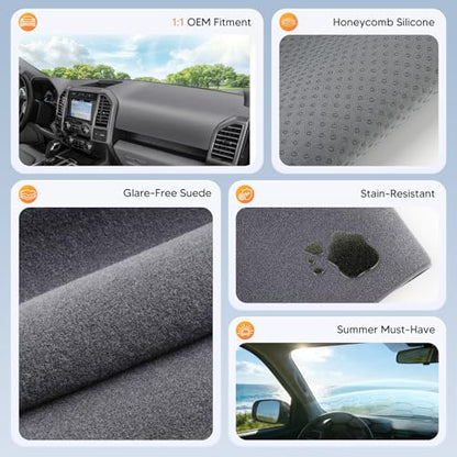 Sunsdrew Upgraded Gray Dash Cover for 2015-2020 Ford F-150 Accessories,Non-Slip F150 Dashboard Cover Mat Anti-Glare UV Protector - size: 15-20 F150 Dash Cover(Gray)