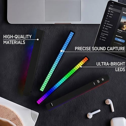 RGB Music Rhythm Light 16 LED Voice Activated Sync with Music Ambient Gaming Desk PC Car Bedroom Light Bar, Black - color: Black