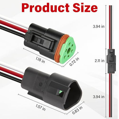 Deutsch DT 3 Pin Black Male Female Wiring Harness Connector 6 Kits, 16 AWG - color: 6 Sets-Black, size: 3Pin