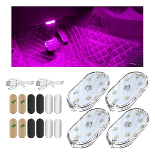 KVAEY 4 PCS Car LED Lights Interior Wireless, 7 Colors Magnetic Auto Ambient Light with 6 Bright LED Lamp Beads, Portable USB Rechargeable Vehicle Interior Led Night Light (Pink, Magnetic, 4pcs) - color: Pink, Magnetic, size: 4pcs