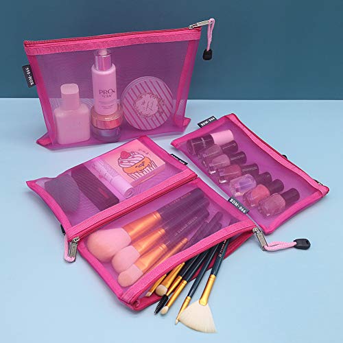 HRX Package 6pcs Mesh Makeup Bags for Travel, 2 Sizes A5 A6 (Hot Pink) - color: Hot Pink, size: A5, A6