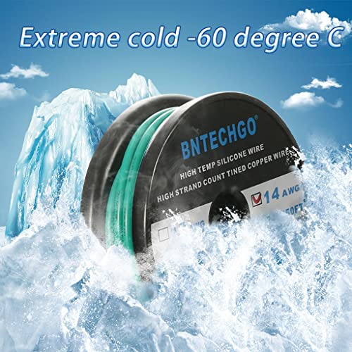 BNTECHGO 14 Gauge Silicone Wire Spool 50 ft Green Flexible 14 AWG Stranded Tinned Copper Wire - color: Green, size: silicone wire 50ft