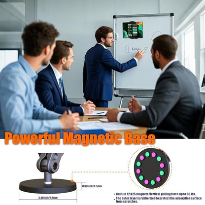 Universal Magnetic Tablet Holder 360°Adjustable 7.7" Aluminum Heavy Duty Arm 3.5" Magnetic Base for Fridge Whiteboard Gym Warehouse Kitchen Fits 4-13" Tablets, Phones