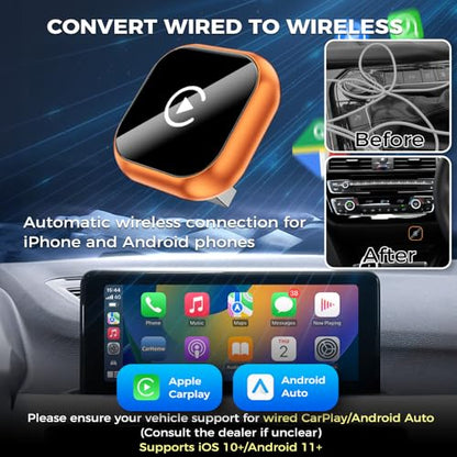 Wireless CarPlay & Android Auto Adapter, Wired to Wireless 2-in-1 CarPlay Dongle for iPhone＆Androidphone, No Audio Lag, Auto-Connect Plug & Play, USB-A/C, Fast, Stable for iOS 10+ & Android 11+