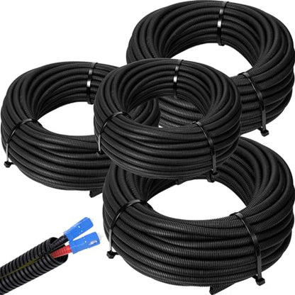 Sasylvia 1/4, 3/8, 1/2, 3/4'' X 25 ft Split Wire Loom Cord Protector Tubing Split Conduit Protector Tubing Convoluted Tube Flexible Electrical Wire Cover Protective Sleeves(Black) - size: 1/4", 3/8", 1/2", 3/4" x 25 ft