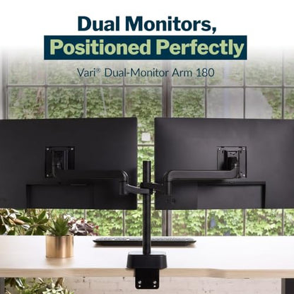 Vari 180° Dual Monitor Arm, Adjustable Desk Mount for Two Monitors, Black - size: 180° Dual-Monitor Arm