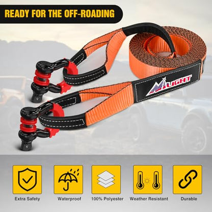 Nilight 3" x30' Recovery Tow Strap Kit Two 3/4" Anti-Theft D-Ring Shackles - color: 30ft Tow Strap +D-Ring Shackle