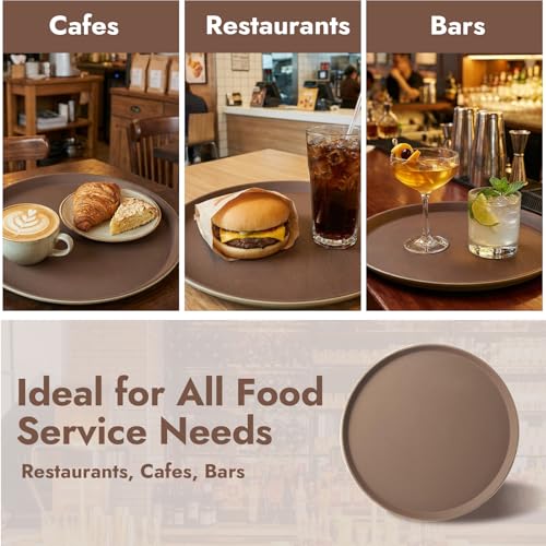 CURTA 2-Pack 16 Inch Round Non Slip Serving Tray, NSF Rubber Lined, Brown - color: Brown-round, size: 16 Inch