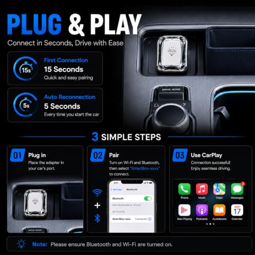 Wireless CarPlay Adapter for Factory Wired CarPlay Cars, Wireless Android Auto Adapter, Plug and Play, Fast Auto Reconnect, Bluetooth 5.0, 5GHz WiFi