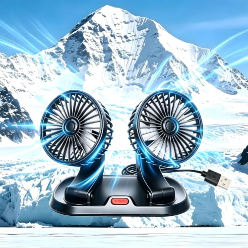 USB Dual Head Car Cooling Fan, 5V Brushless Motor, 2 Speed, 360° Rotation, Dashboard Mount, for Cars, SUVs, Trucks, RVs & Desk Use - color: 5V