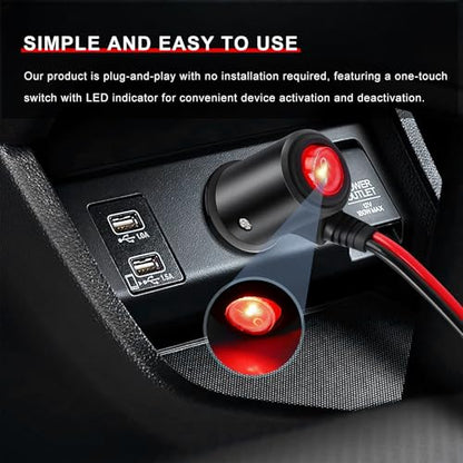 Car Cigarette Lighter Splitter, 12V/ 24V 1 to 2 Automotive Power Charger Port Socket, 2 Way Y-Adapter Cigarette Lighter Extension Cable with On/Off Switch, Car Accessories - color: 2-Way
