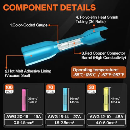 Preciva Wire Crimping Tool for Heat Shrink Connectors Kit, with 200PCS 22-10 AWG Heat Shrink Connectors,Ratcheting Crimper for Electrical, Automotive, Marine & Wiring Repairs