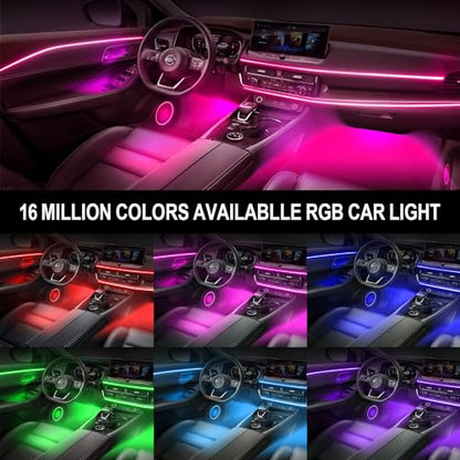 RGB Acrylic Ambient Lighting Car Lights, LED Strip Lights with APP Control, 593 LEDs Interior Car Lights, 6 in 1 Neon Car Ambient Neon Light Kits - size: RGB color 6 lights
