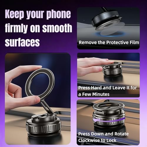 Magnetic Vacuum Car Phone Holder 360° Adjustable Foldable - color: Grey, size: GY-15B