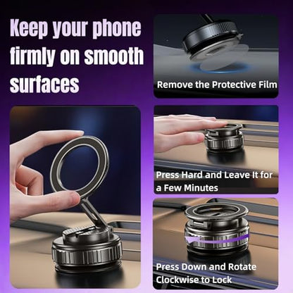 Magnetic Vacuum Car Phone Holder 360° Adjustable Foldable - color: Silver, size: GY-15B