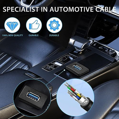 YACSEJAO USB Flush Mount Cable USB 3.0 Square Dash Mount Panel Extension Cable with Buckle for Car Motorcycle Boat, 1m