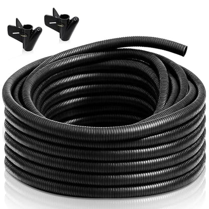 30FT 1/2 inch Split Wire Loom Tubing Kit with 2 Clamps - Flexible Abrasion Resistant Conduit for Automotive, Mechanical Cable Protection - size: 1/2"-30FT