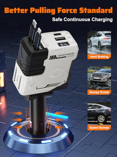 Retractable Car Charger with Retractable Cables (31.5 inch), 4 in 1 Super Fast Car Phone Charger, 2 USB Ports Car Charger Adapter, Compatible with iPhone 15 14 13 12 11 Pro Max, iPad, Pixel - color: White