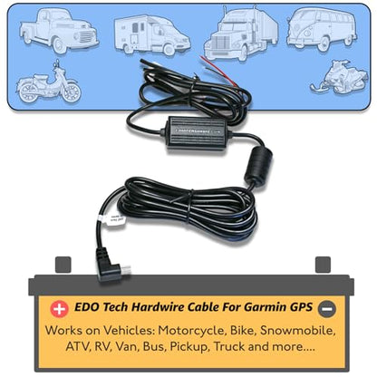 EDOTech Direct Mini USB Hardwire Car Charger Power Cord for Garmin Nuvi Drive DriveSmart DriveAssist DriveTrack RV Auto Navigation GPS