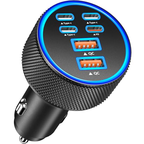 KYOHAYA USB C Car Charger, 120W 6Port USB-C & USB-A Power Car Phone Charger - color: Velvet Black