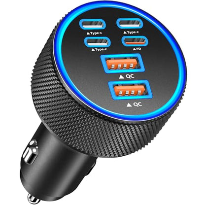 KYOHAYA USB C Car Charger, 120W 6Port USB-C & USB-A Power Car Phone Charger - color: Velvet Black
