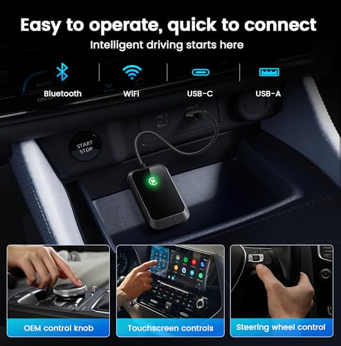 Wireless CarPlay Adapter for iPhone – Plug-and-Play with USB-A Extension & USB-C Connector, Zero Latency, Compatible with 2016+ Cars & iOS 10+