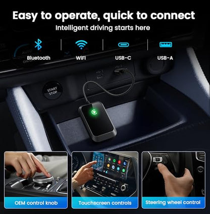 Wireless CarPlay Adapter for iPhone – Plug-and-Play with USB-A Extension & USB-C Connector, Zero Latency, Compatible with 2016+ Cars & iOS 10+