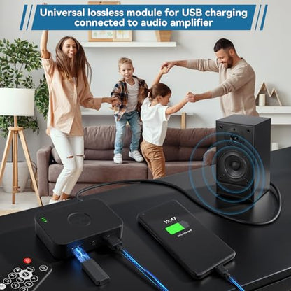 M2R Bluetooth 6.0 Receiver Adapter - Audio Streaming for Home Stereo, Speakers, Amplifiers with Low Latency - Supports RCA/AUX/USB Output, Hi-Fi Sound Quality