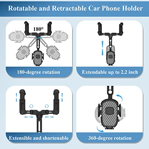Car Phone Holder for Rearview Mirror, 360 Rotatable and Retractable, Fits 4.0-7.0 Inch Smartphones, Mirror-Black - style: Car Phone Holder for Rearview Mirror