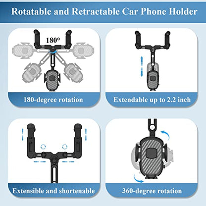 Car Phone Holder for Rearview Mirror, 360 Rotatable and Retractable, Fits 4.0-7.0 Inch Smartphones, Mirror-Black - style: Car Phone Holder for Rearview Mirror