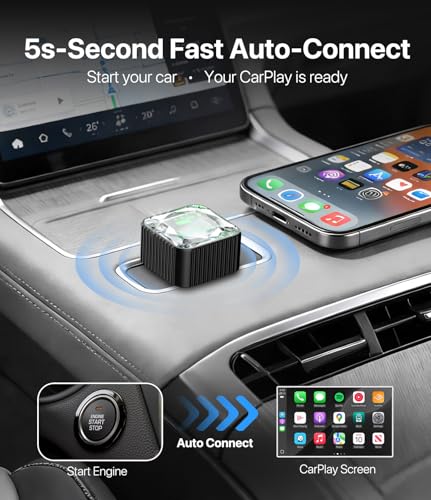 Wireless CarPlay Adapter for iPhone, Premium Glass Finish Design, 5s Auto-Connect, Mini Wireless CarPlay Dongle Compatible with Apple CarPlay, Plug & Play for Factory Wired Cars, Low Latency Coral