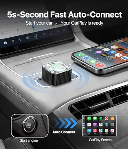 Wireless CarPlay Adapter for iPhone, Premium Glass Finish Design, 5s Auto-Connect, Mini Wireless CarPlay Dongle Compatible with Apple CarPlay, Plug & Play for Factory Wired Cars, Low Latency Coral