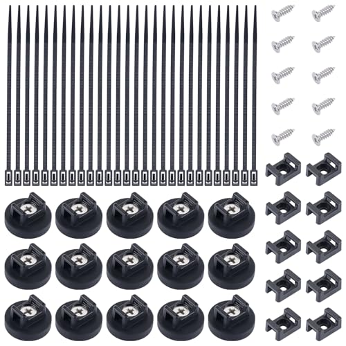 15 PCS Magnetic Zip Tie Mounts, 85 PCS Complete Cable Management Kit & Releasable Zip Ties, Saddle Mounts & Screws, Strong Magnetic Wire Holder for Car, Office, Home & Marine Wiring (Black) - size: 22mm-85PCS