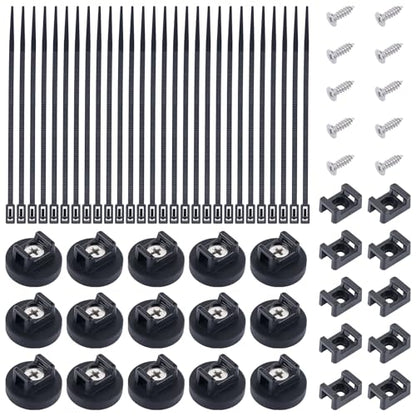 15 PCS Magnetic Zip Tie Mounts, 85 PCS Complete Cable Management Kit & Releasable Zip Ties, Saddle Mounts & Screws, Strong Magnetic Wire Holder for Car, Office, Home & Marine Wiring (Black) - size: 22mm-85PCS