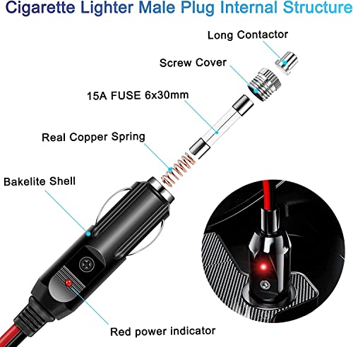12V/24V Heavy Duty Cigarette Lighter Extension Cord 12FT 14AWG 240W 20A - size: 12FT 14AWG