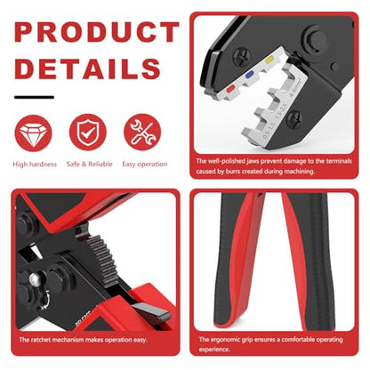 Newdeli Wire Crimping Tool for Heat Shrink Wire Connectors - AWG 22-10 Ratchet Wire Crimper Tool for Electrical Insulated Nylon Wire Terminals Heatshrink Butt Connectors Ratcheting Crimping Plier - style: ND-125 for heat shrink connectors