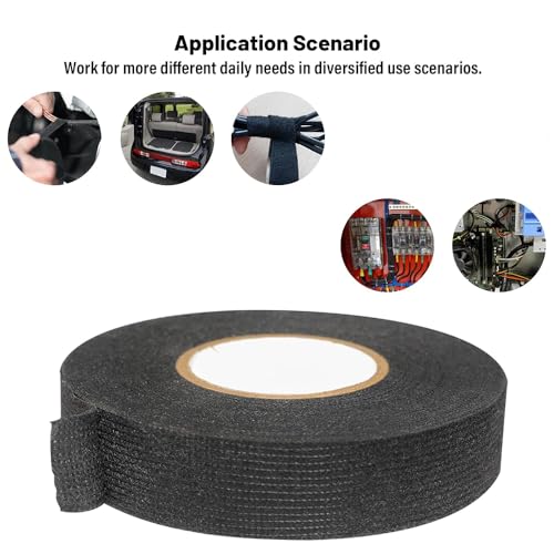 4 Rolls Wire Loom Harness Tape, Wiring Harness Cloth Tape, Black Adhesive Fabric Tape for Automobile Electrical Wire harnessing Noise Damping Heat Proof 19 mm X 15m