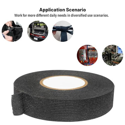 4 Rolls Wire Loom Harness Tape, Wiring Harness Cloth Tape, Black Adhesive Fabric Tape for Automobile Electrical Wire harnessing Noise Damping Heat Proof 19 mm X 15m