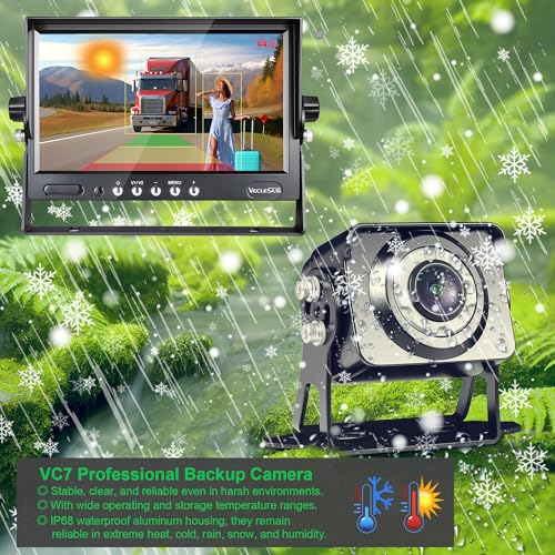 VGS AI Backup Camera System, 1080P HD Starlight Night Vision, Auto Detect Pedestrians, Vehicles & Pedestrian-Vehicle Combo, 7" Auto-Dimming Monitor, IP69K Waterproof for Trucks & RVs