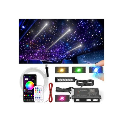 CHINLY 1200Pcs Split Starlight Headliner Kit, 4 Light Heads 0.02in 4.92ft+Meteor RGBW Star Lights for Car, 16W Starlight Kit APP/Remote Control, Flexible Wiring for Car Roof Ceiling - size: Meteor+1200pcs*0.02in*4.92ft