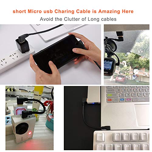 Micro USB Right Angle 90 Degree Cable Charging Extension Micro-B Male to USB2.0 Cable Data line with Gold Plated Connector Left/Right Angled 5.9inch (0.15m)