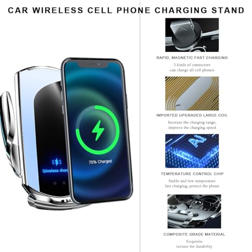 Wireless Car Charger, 15W Fast Charging Air Vent Mount Auto-Clamping Phone Holder, Automotive Electric Induction Charger 360° Rotating Magnetic Vent Mount Bracket for Smartphones (Silver) - color: Silver