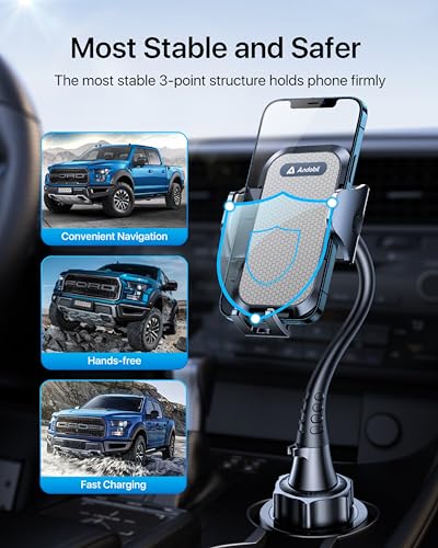 andobil Upgraded, Solidest 15in Cup Phone Holder for Car, Stable & Adjustable, Long Gooseneck Car Phone Holders for Your Car Truck Fit for iPhone 17 Pro Max 16 15 14 13 Pro Max, Grey - color: Gooseneck-Grey