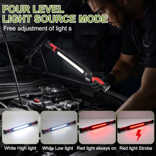 Rechargeable Underhood Work Light, Magnetic LED Mechanic Light Bar with Hook, 5000mAh Battery Operated Shop Light for Car Repair, Garage, Workshop, Automotive - [2026 Version]